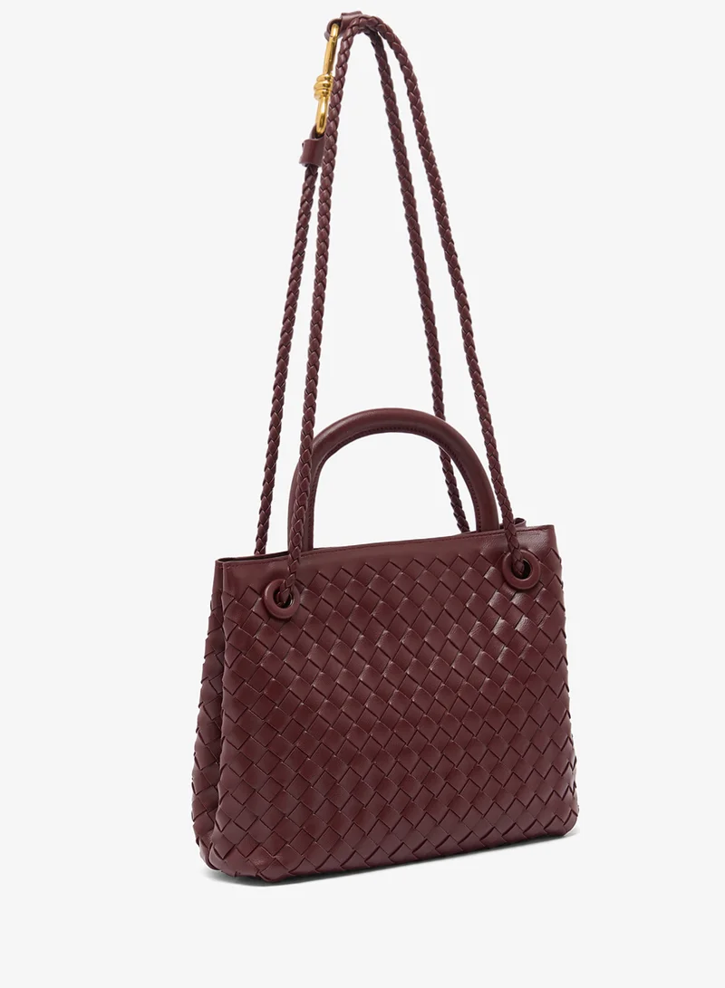 ELLA Gold Accent Woven Textured Detailed Top Handle Bag